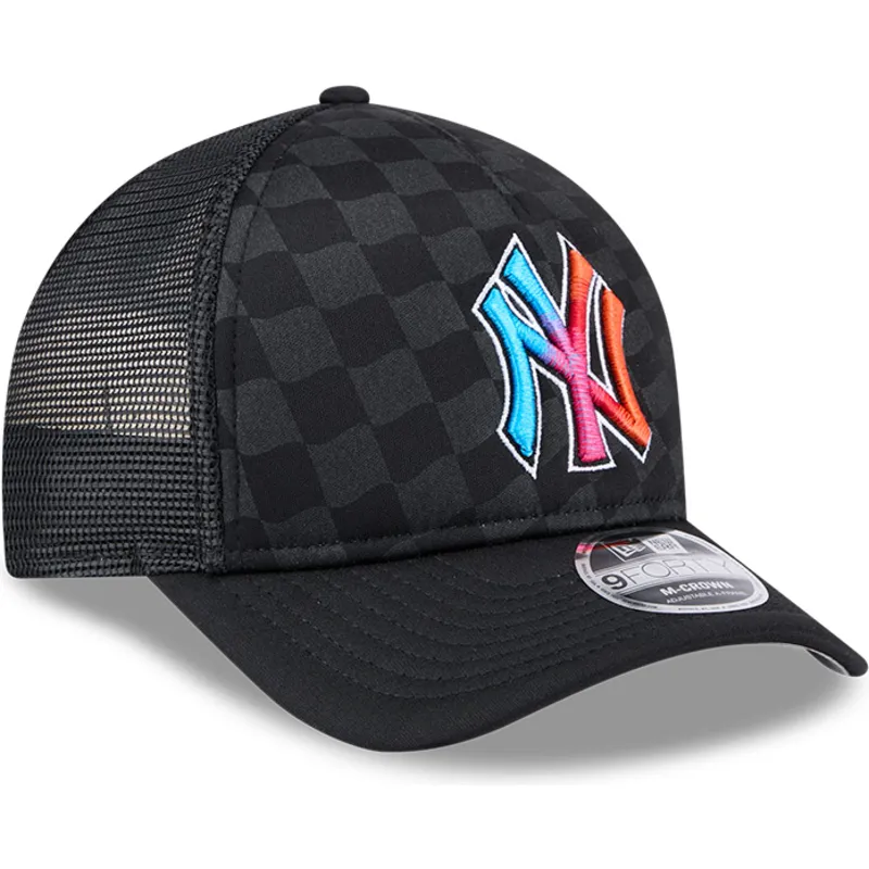 schwarze-trucker-kappe-9forty-m-crown-a-frame-gradient-raceway-der-new-york-yankees-mlb-von-new-era