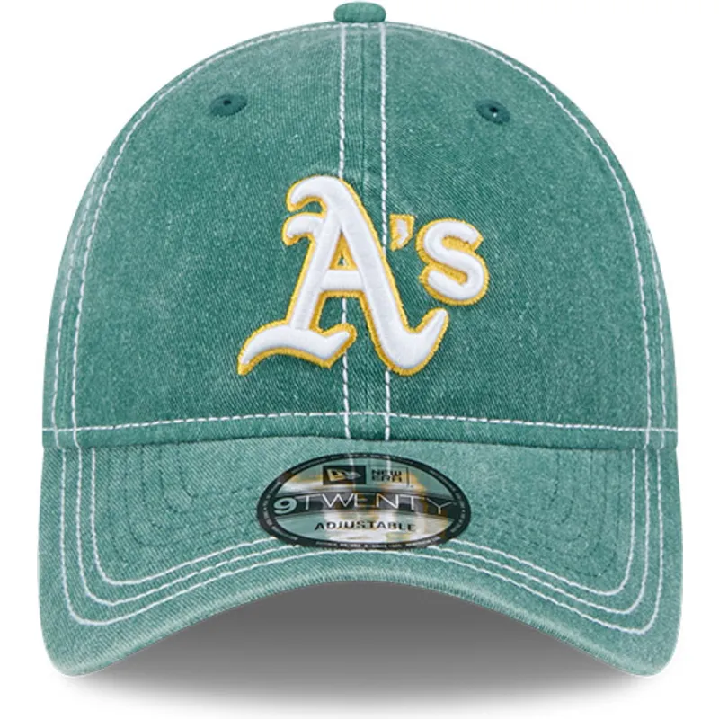 grune-verstellbare-curved-cap-9twenty-washed-contrast-der-oakland-athletics-mlb-von-new-era