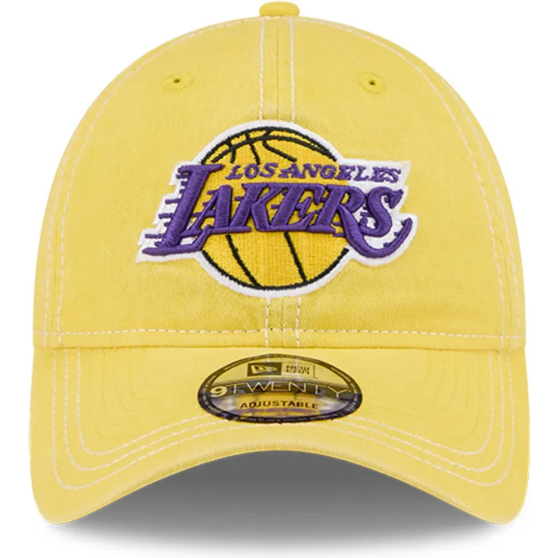 gelbe-gebogene-verstellbare-kappe-9twenty-washed-contrast-der-los-angeles-lakers-nba-von-new-era