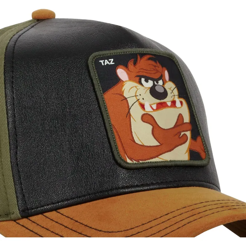 schwarze-grune-und-braune-gebogene-snapback-kappe-tasmanischer-teufel-loo10-taz-looney-tunes-von-capslab