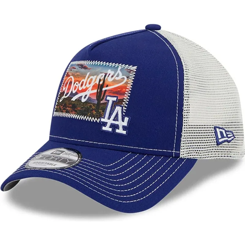 trucker-cap-blau-und-weiss-9forty-a-frame-patch-spring-training-fan-pack-2025-der-los-angeles-dodgers-mlb-von-new-era