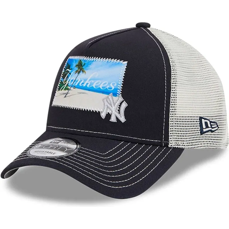 cappellino-trucker-blu-marino-e-bianco-9forty-a-frame-patch-spring-training-fan-pack-2025-di-new-york-yankees-mlb-di-new-era