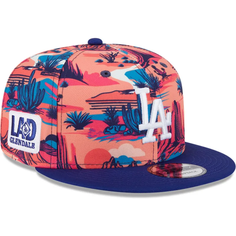 mehrfarbige-flache-snapback-kappe-9fifty-printed-spring-training-fan-pack-2025-der-los-angeles-dodgers-mlb-von-new-era