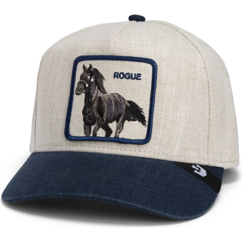 goorin-bros-the-farm-rogue-thread-rebel-rugged-comfort-beige-og-marinebla-snapback-buet-kasket-med-hest