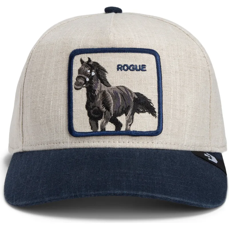 goorin-bros-the-farm-rogue-thread-rebel-rugged-comfort-beige-og-marinebla-snapback-buet-kasket-med-hest