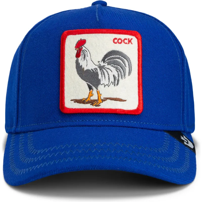 blaue-gebogene-snapback-kappe-hahn-cock-rooster-field-100-the-farm-von-goorin-bros