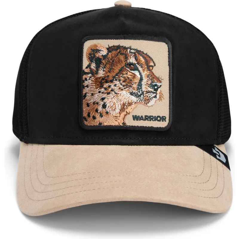 cappellino-trucker-nero-e-beige-ghepardo-warrior-the-suede-cheetah-global-core-micro-suede-the-farm-di-goorin-bros