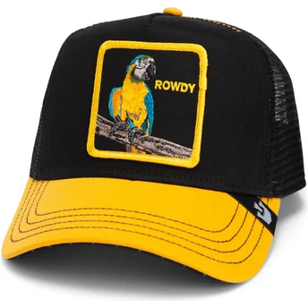 Cappellino trucker nero e giallo pappagallo The Rowdy Bird Fab Farm di Goorin Bros.
