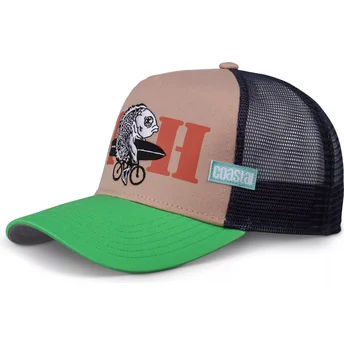 Cappellino trucker beige e verde Fish HFT di Coastal