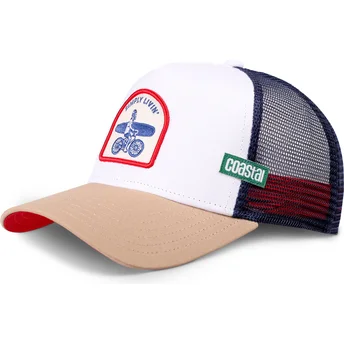 Czapka trucker biała i beżowa Simply Livin HFT Coastal