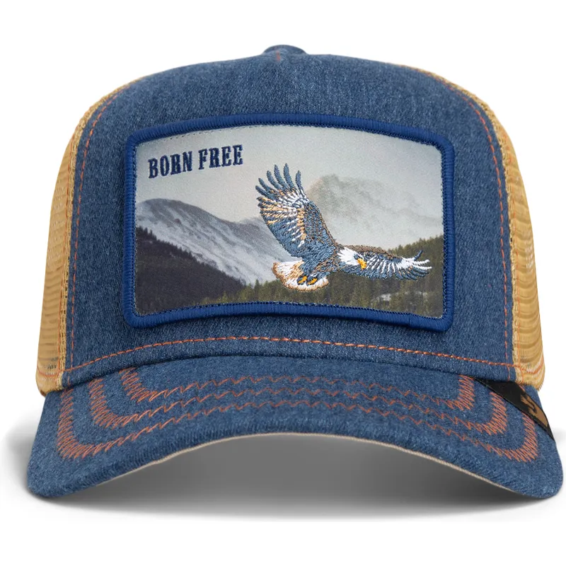 marinebla-trucker-kasket-med-orn-born-free-wild-heart-the-farm-fra-goorin-bros