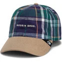 goorin-bros-buet-skaerm-hardly-working-papa-cap-madras-the-farm-marinebla-og-brun-snapback-kasket