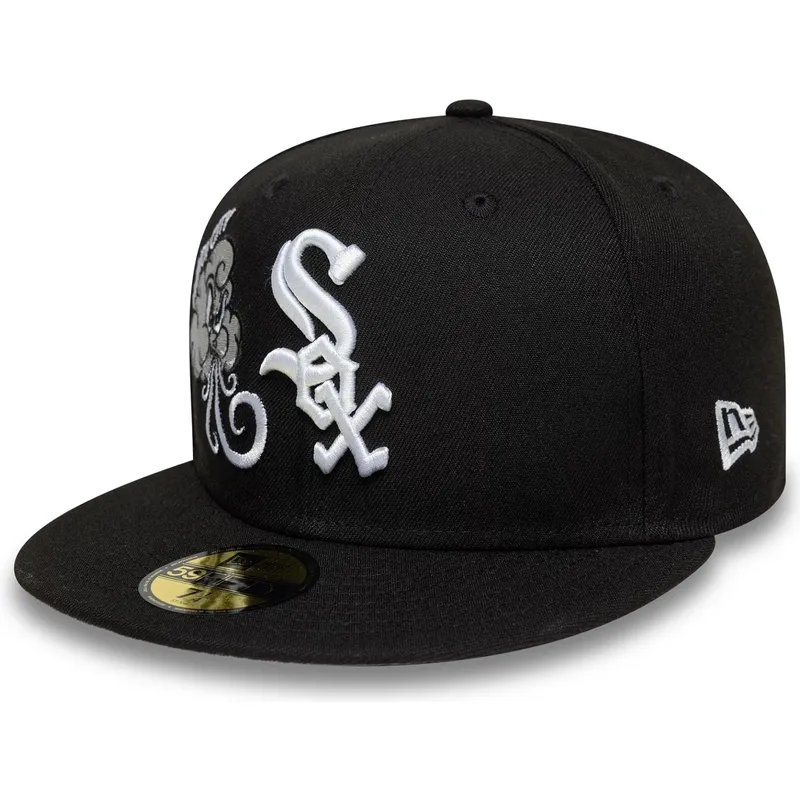 cappello-piatto-nero-aderente-59fifty-food-icon-windy-city-dei-chicago-white-sox-mlb-di-new-era