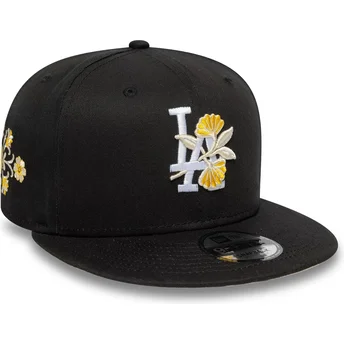Cappello nero a visiera piatta snapback 9FIFTY Floral dei Los Angeles Dodgers MLB di New Era