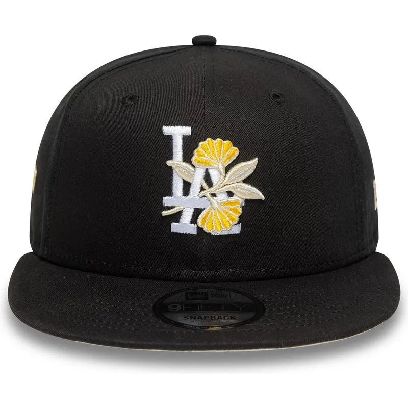 schwarze-flache-snapback-kappe-9fifty-floral-der-los-angeles-dodgers-mlb-von-new-era