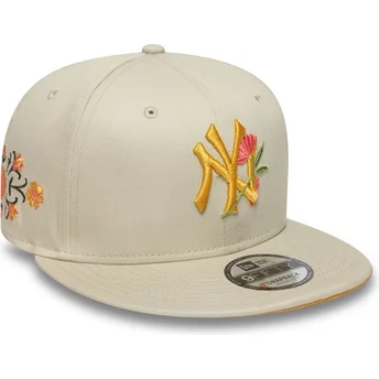 Cappello piatto beige snapback 9FIFTY floreale New York Yankees MLB di New Era