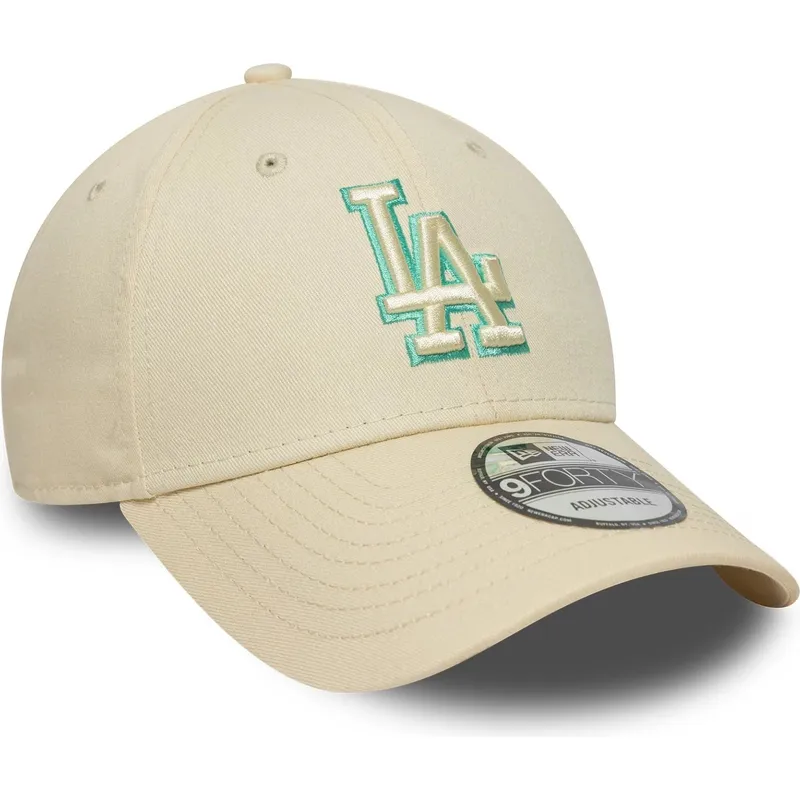 cappellino-con-visiera-curva-beige-regolabile-con-logo-verde-9forty-team-outline-dei-los-angeles-dodgers-mlb-di-new-era