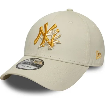 Casquette courbée beige ajustable avec logo jaune 9FORTY Floral Icon New York Yankees MLB New Era