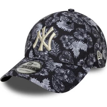 Cappellino curvo nero regolabile 9FORTY All Over Print dei New York Yankees MLB di New Era