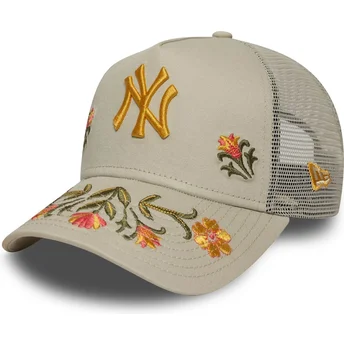 Cappellino trucker beige A Frame Floral Icon dei New York Yankees MLB di New Era