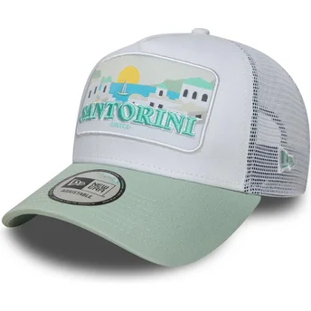 Cappellino trucker bianco e verde Santorini Greece A Frame Summer di New Era