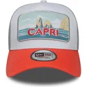 hvid-og-orange-trucker-kasket-capri-italy-a-frame-summer-fra-new-era