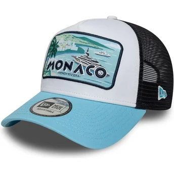 Casquette trucker blanche, noire et bleue Monaco French Riviera A Frame Summer New Era