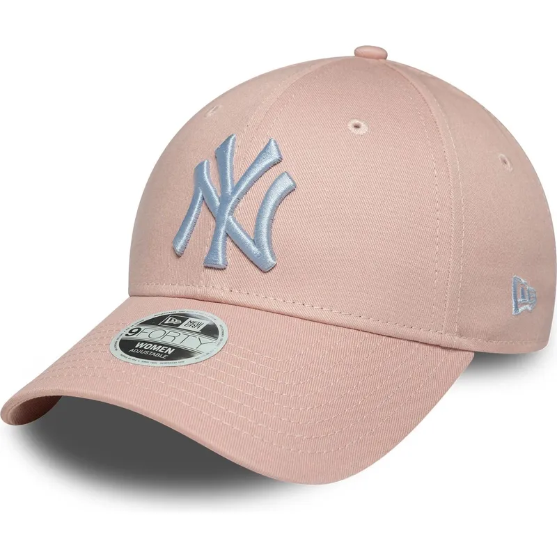 justerbar-lyserod-buet-kasket-til-kvinder-med-hvidt-logo-9forty-league-essential-af-new-york-yankees-mlb-fra-new-era