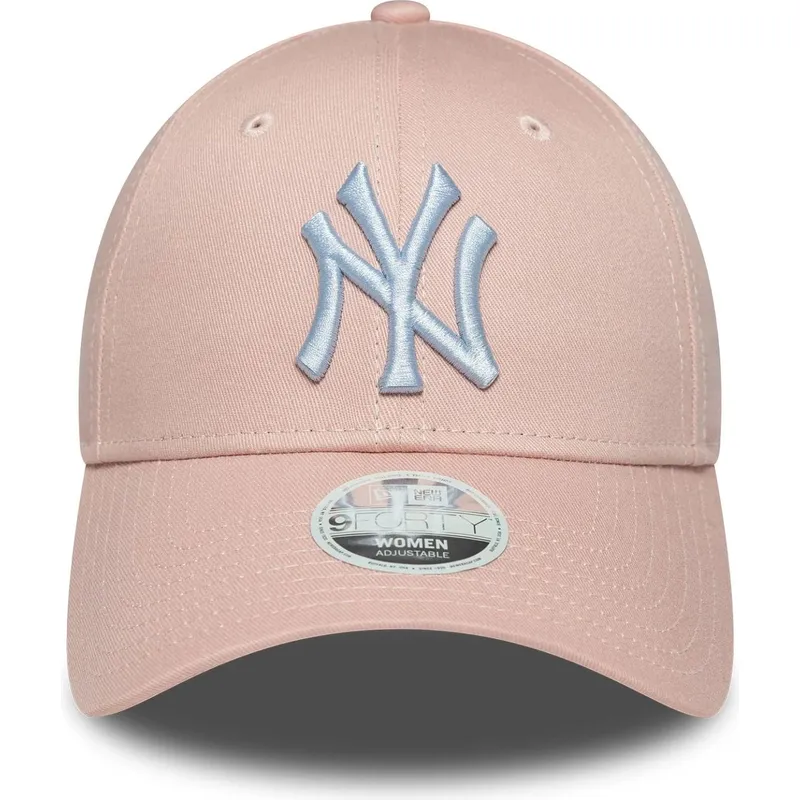 justerbar-lyserod-buet-kasket-til-kvinder-med-hvidt-logo-9forty-league-essential-af-new-york-yankees-mlb-fra-new-era