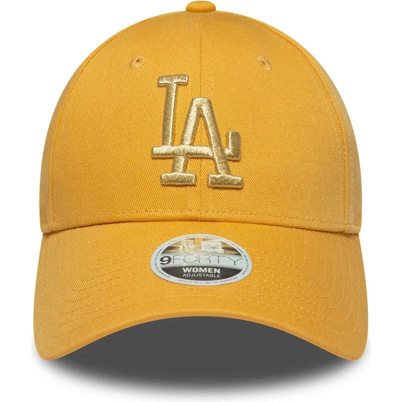 cappellino-con-visiera-curva-giallo-regolabile-da-donna-9forty-metallic-logo-dei-los-angeles-dodgers-mlb-di-new-era