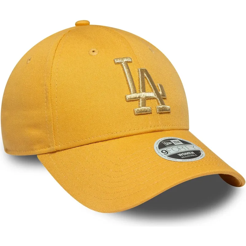 cappellino-con-visiera-curva-giallo-regolabile-da-donna-9forty-metallic-logo-dei-los-angeles-dodgers-mlb-di-new-era