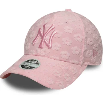 Verstellbare rosa Damen-Cap mit gebogenem Schirm 9FORTY Floral Towelling der New York Yankees MLB von New Era