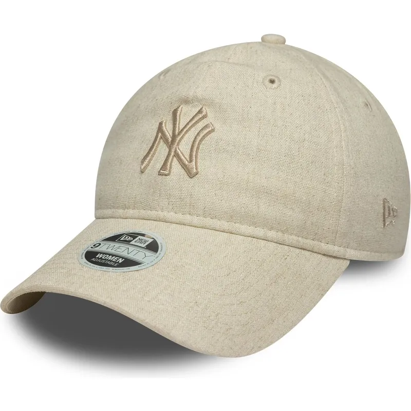 bezowa-czapka-z-zakrzywionym-daszkiem-dla-kobiet-z-bezowym-logo-9twenty-linen-new-york-yankees-mlb-od-new-era