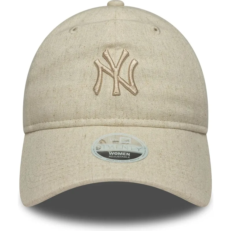 beige-justerbar-bojd-keps-for-kvinnor-med-beige-logotyp-9twenty-linen-av-new-york-yankees-mlb-fran-new-era