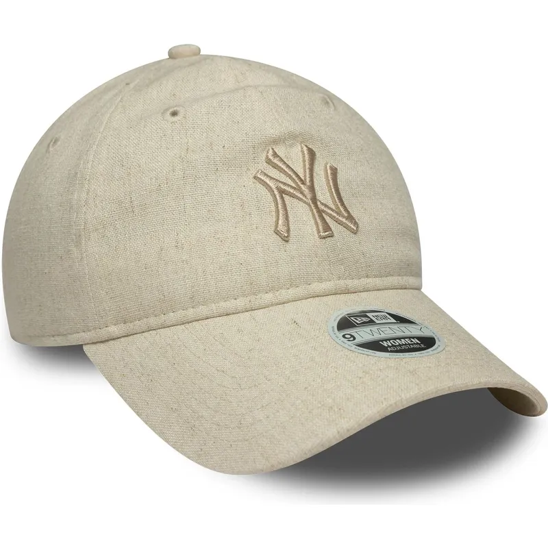 bezowa-czapka-z-zakrzywionym-daszkiem-dla-kobiet-z-bezowym-logo-9twenty-linen-new-york-yankees-mlb-od-new-era