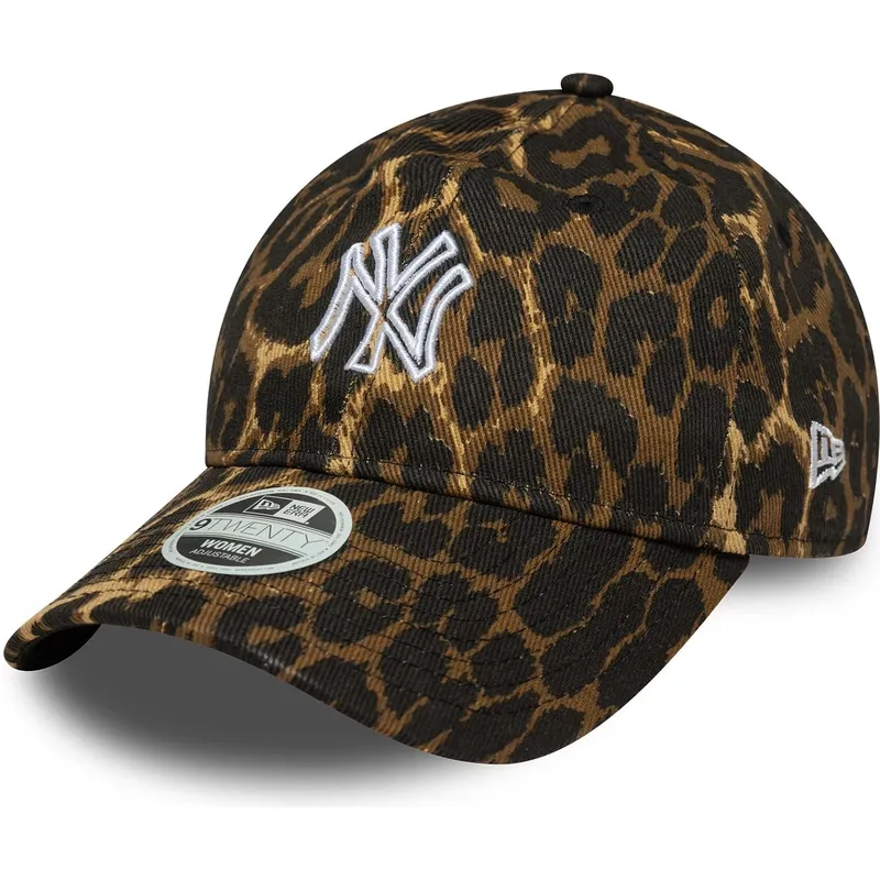 damen-verstellbare-leoparden-kurvenkappe-9twenty-outline-der-new-york-yankees-mlb-von-new-era