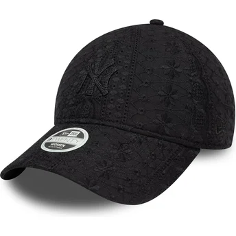 Cappellino nero regolabile con visiera curva per donna con logo nero 9TWENTY Broderie dei New York Yankees MLB di New Era