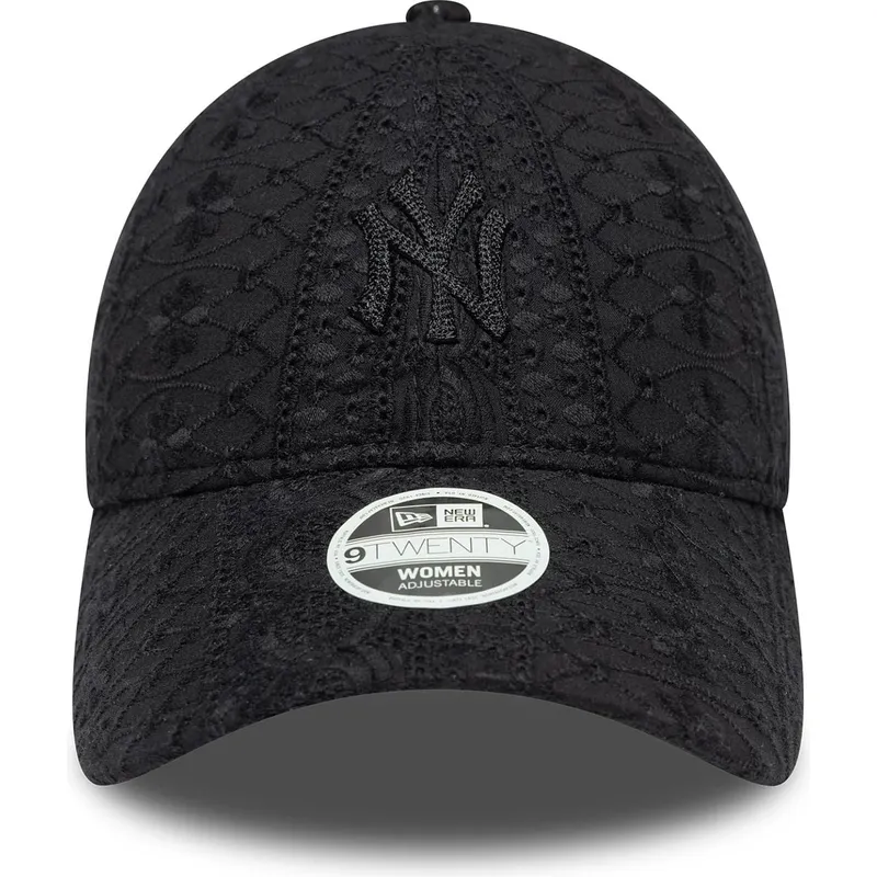 justerbar-svart-bojd-keps-for-kvinnor-med-svart-logotyp-9twenty-broderie-av-new-york-yankees-mlb-fran-new-era