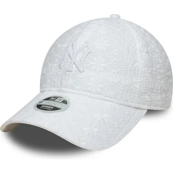 Cappellino curvo bianco regolabile da donna con logo bianco 9TWENTY Broderie dei New York Yankees MLB di New Era