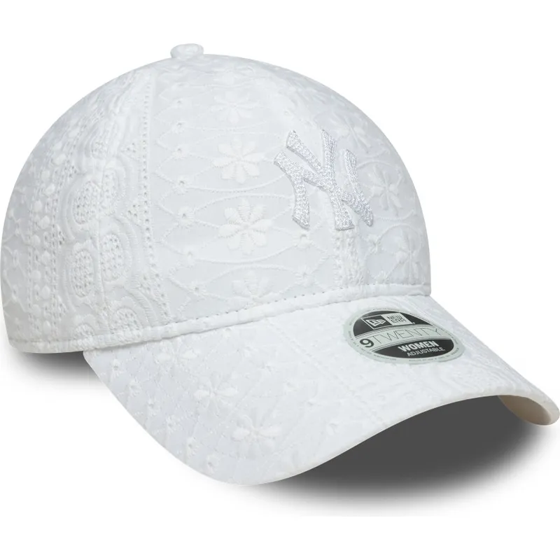 hvid-justerbar-kvindekasket-med-buet-skygge-og-hvidt-new-york-yankees-mlb-logo-9twenty-broderie-fra-new-era