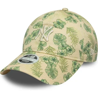 Cappellino curvo beige regolabile da donna 9TWENTY All Over Print Tropical dei New York Yankees MLB di New Era