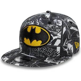 Cappellino nero snapback piatto per bambino 9FIFTY All Over Print di Batman DC Comics di New Era