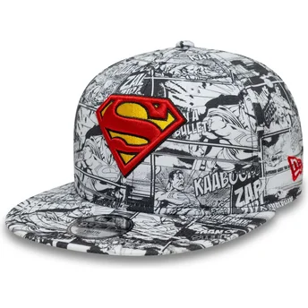 Gorra plana negra snapback para niño 9FIFTY All Over Print de Superman DC Comics de New Era