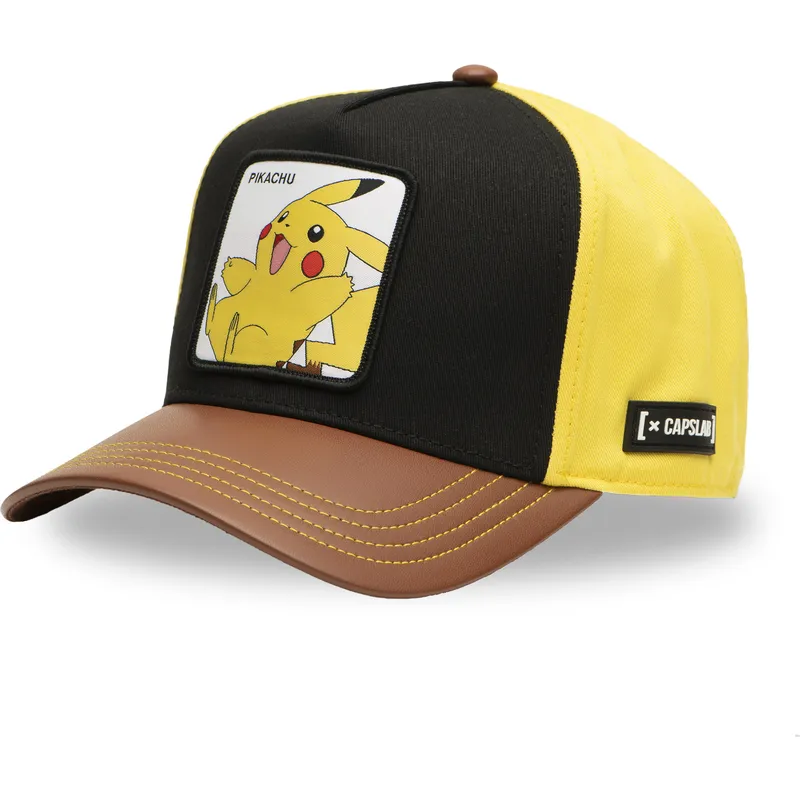 buet-sort-gul-og-brun-snapback-kasket-pikachu-pmk6-pik-pokemon-fra-capslab
