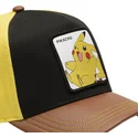 cappellino-curvo-nero-giallo-e-marrone-snapback-pikachu-pmk6-pik-pokemon-di-capslab