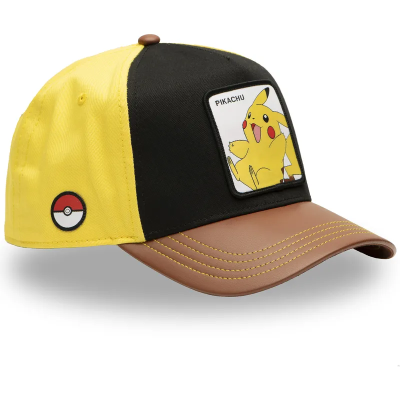 schwarze-gelbe-und-braune-gebogene-snapback-kappe-pikachu-pmk6-pik-pokemon-von-capslab