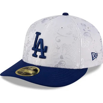 Cappello piatto bianco e blu aderente 59FIFTY Day Low Profile Los Angeles Dodgers MLB di New Era.