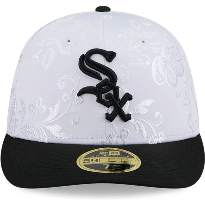 weisse-und-schwarze-flache-fitted-kappe-59fifty-day-low-profile-der-chicago-white-sox-mlb-von-new-era