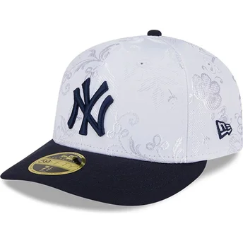 Cappello piatto blu navy e bianco aderente 59FIFTY Day Low Profile dei New York Yankees MLB di New Era