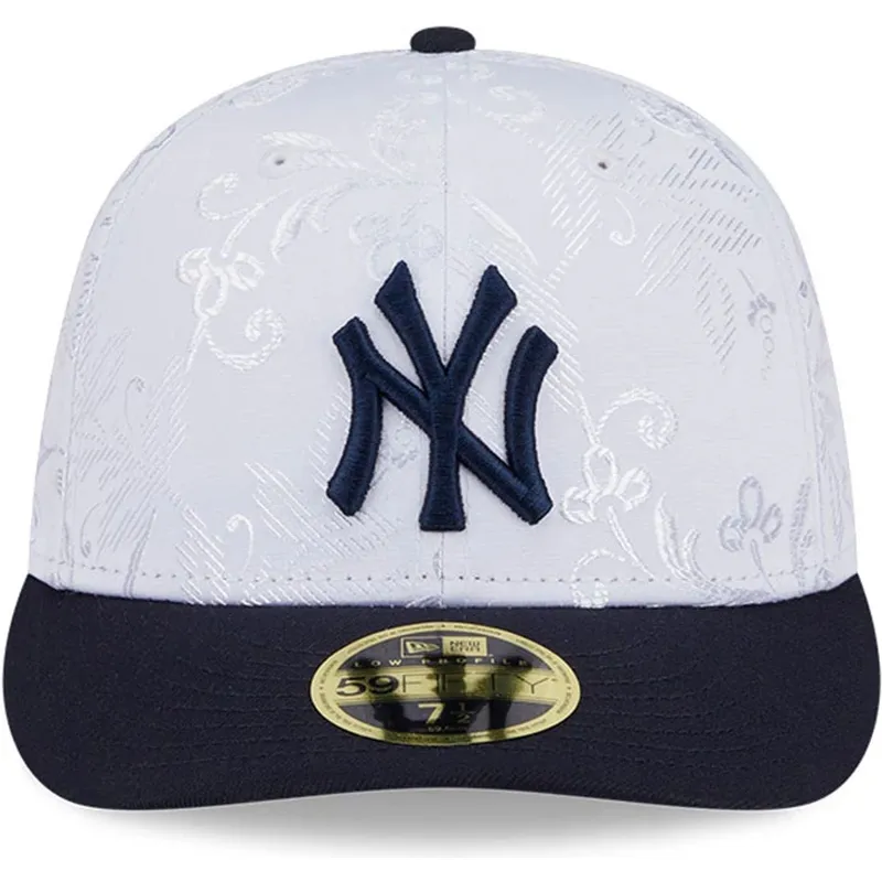 marineblaue-und-weisse-flache-fitted-kappe-59fifty-day-low-profile-der-new-york-yankees-mlb-von-new-era